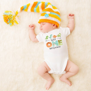 Personalized WILD ONE Dinosaur First Birthday Baby Bodysuit