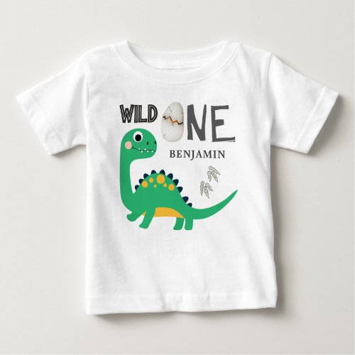 Personalized WILD ONE Dinosaur First Birthday  Baby T_Shirt