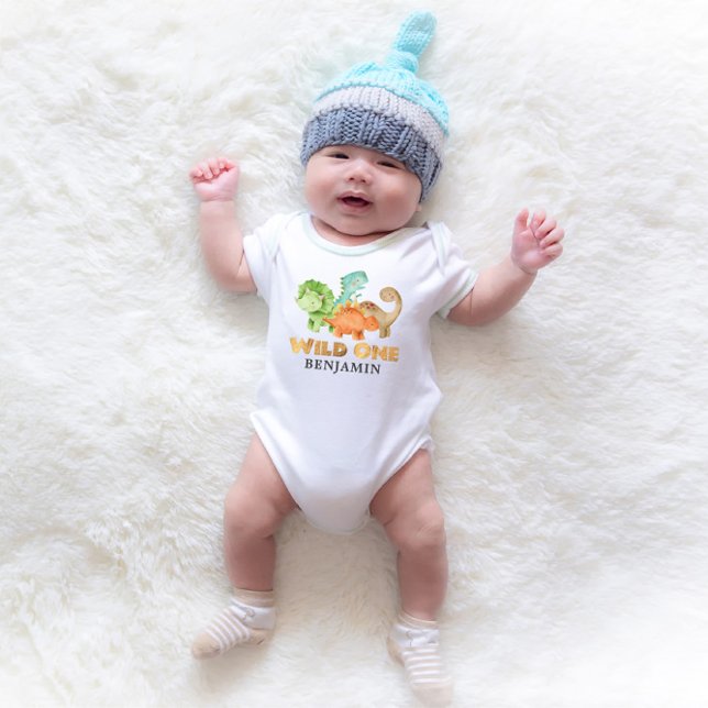 Personalized WILD ONE Dinosaurs 1st Birthday Baby Bodysuit (Creator Uploaded)