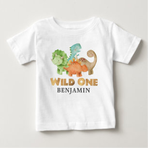 Personalized Wild ONE Dinosaurs 1st Birthday Baby T-Shirt