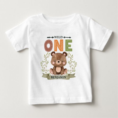 Personalized WILD ONE First Forest Bear Baby T_Shirt