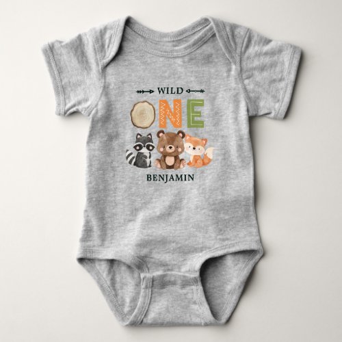 Personalized WILD ONE First Forest Birthday Baby Bodysuit