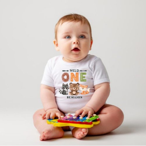 Personalized WILD ONE First Forest Birthday Baby T_Shirt