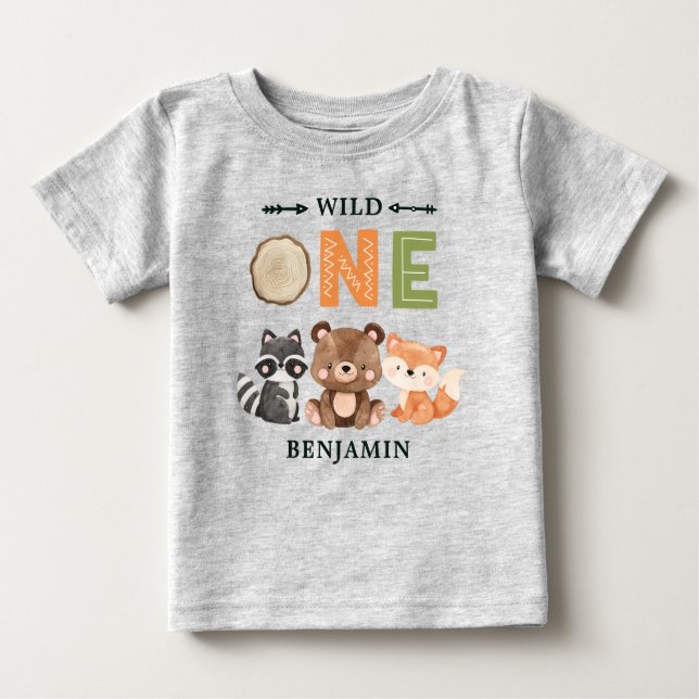 Personalized WILD ONE First Forest Birthday Baby T T-Shirt (Front)
