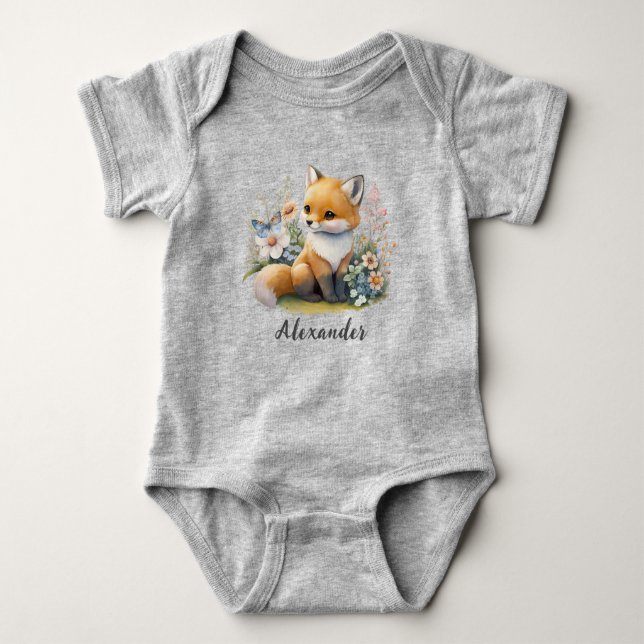 Personalized WILD ONE First Forest Fox Baby Bodysu Bodysuit (Front)