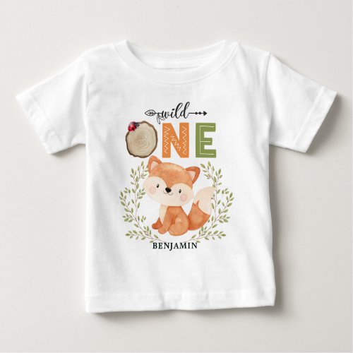 Personalized WILD ONE First Forest Fox Baby T_Shir Baby T_Shirt