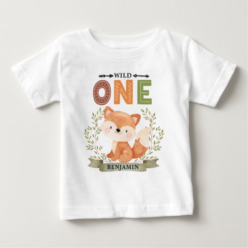 Personalized WILD ONE First Forest Fox Baby T_Shirt