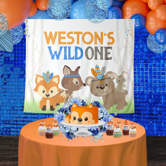 Personalized Wild One Forest Animal Party Backdrop (Personalized Tribal Forest Animals Woodland Wild One 1st Birthday Backdrop. 4 Sizes Available)