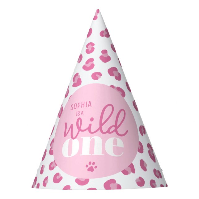 Personalized Wild One Girl 1st Birthday Party Hat (Front)