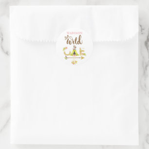 Personalized Wild One Girl First Birthday Classic Round Sticker