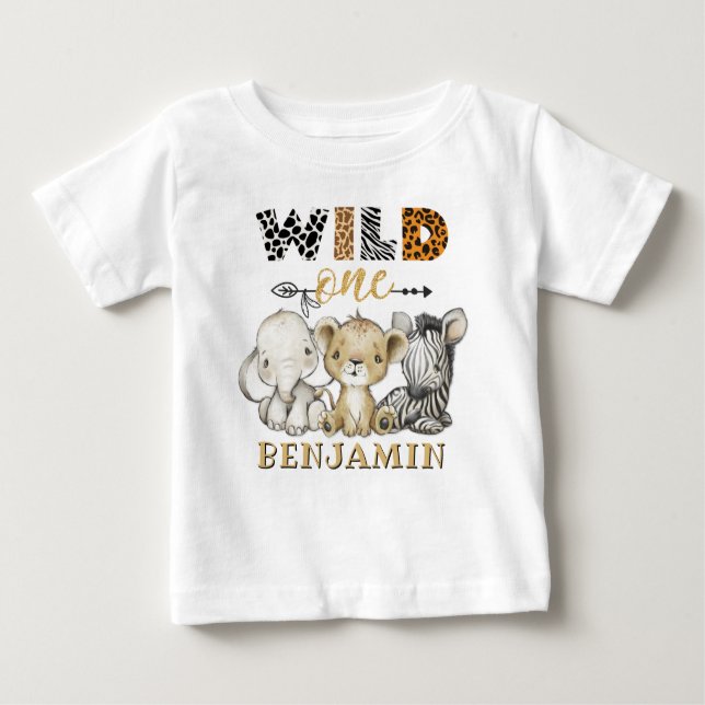 Personalized WILD ONE Jungle First Birthday Baby T-Shirt (Front)