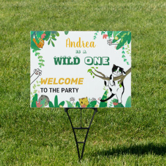 Personalized Wild One Kitty Cat 1st Birthday Party Sign