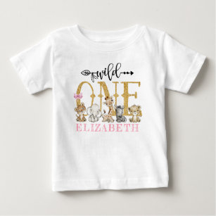 Personalized WILD ONE Pink Safari First Birthday Baby T-Shirt