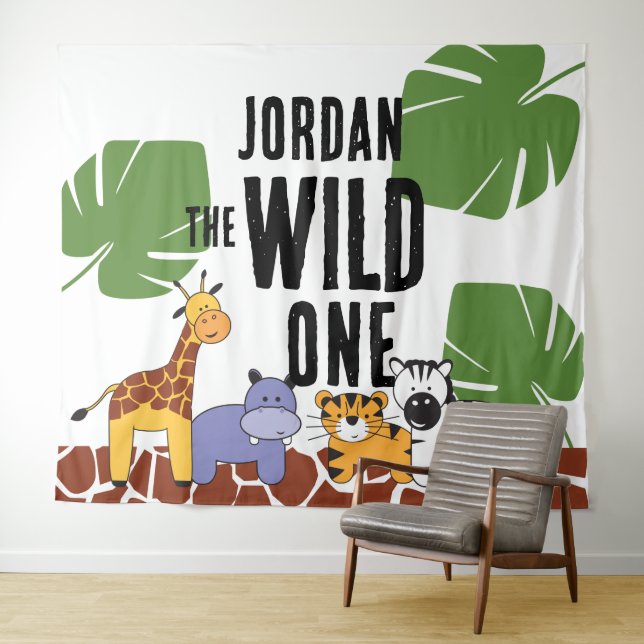 Personalized WILD ONE Safari Birthday Backdrop (In Situ (Horizontal))