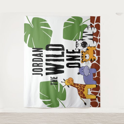 Personalized WILD ONE Safari Birthday Backdrop | Zazzle