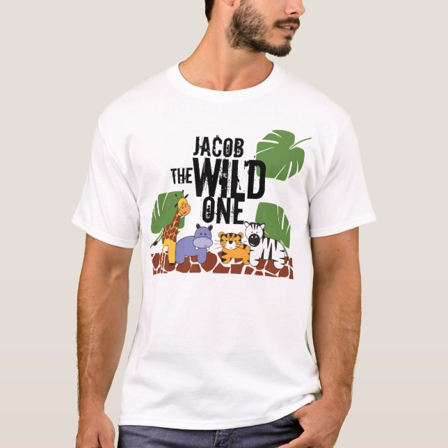 Personalized WILD ONE Safari Birthday Dad T-Shirt (Front)