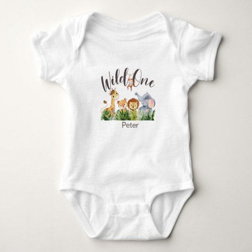 Personalized Wild One Safari  First Birthday Baby  Baby Bodysuit