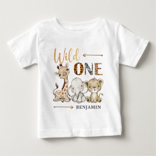 Personalized WILD ONE Safari First Birthday Baby Baby T_Shirt