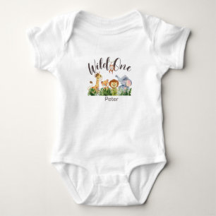 Personalized Wild One Safari  First Birthday Baby  Bodysuit