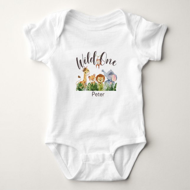 Personalized Wild One Safari  First Birthday Baby  Bodysuit (Front)