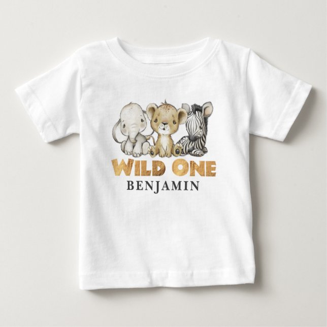 Personalized WILD ONE Safari First Birthday Baby T Baby T-Shirt (Front)