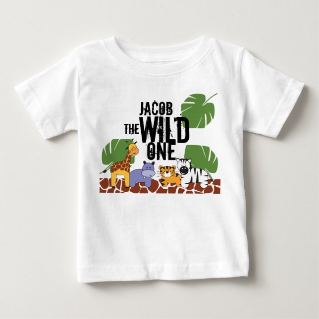 Personalized WILD ONE Safari First Birthday Baby T-Shirt (Front)