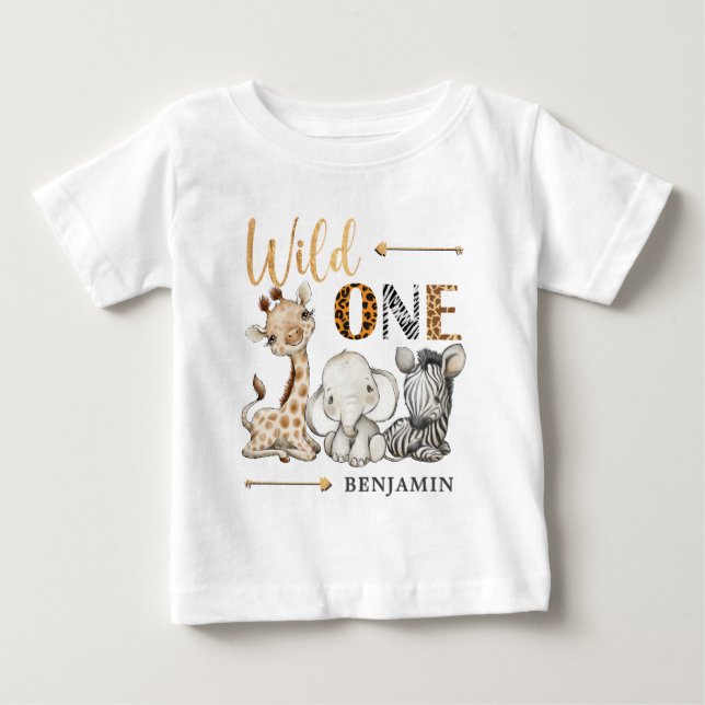 Personalized WILD ONE Safari First Birthday Baby T-Shirt (Front)