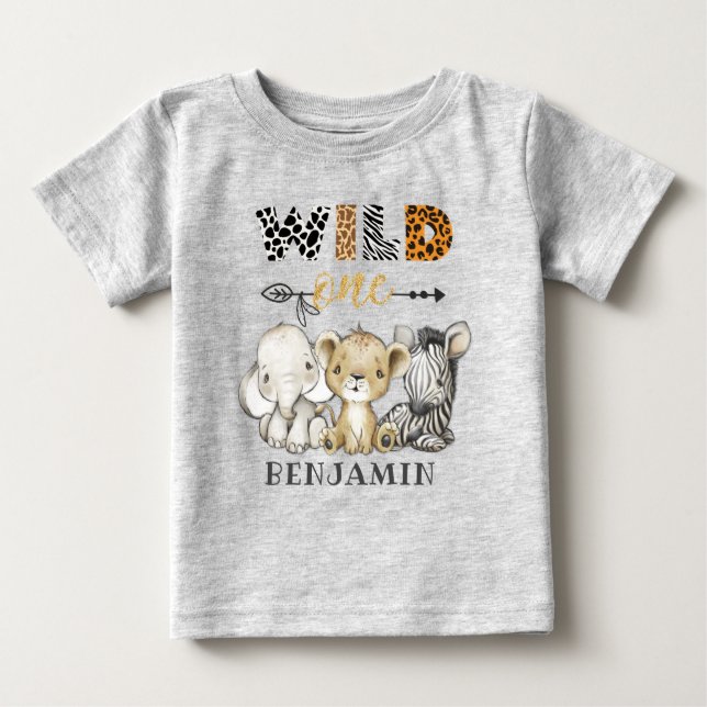 Personalized WILD ONE Safari First Birthday Baby T-Shirt (Front)