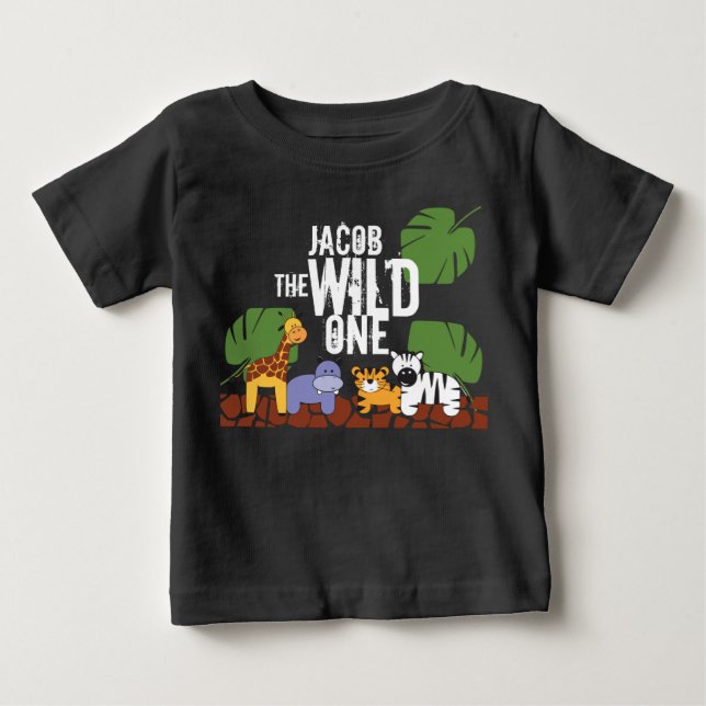 Personalized WILD ONE Safari First Birthday Baby T-Shirt (Front)