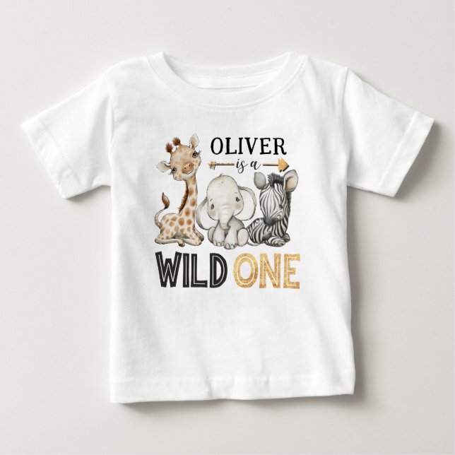 Personalized WILD ONE Safari First Birthday Baby T-Shirt (Front)