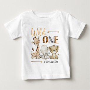 Personalized WILD ONE Safari First Birthday Baby T-Shirt