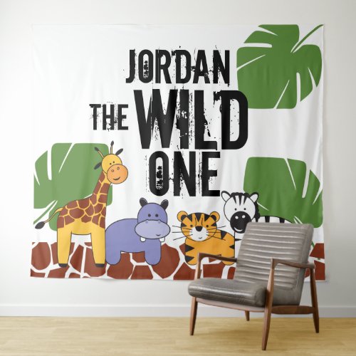 Personalized WILD ONE Safari First Birthday Baby  Tapestry