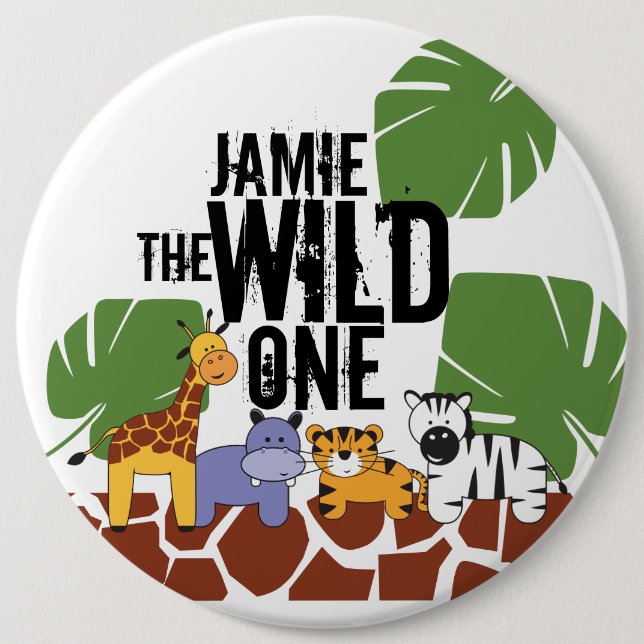 Personalized WILD ONE Safari First Birthday Button (Front)
