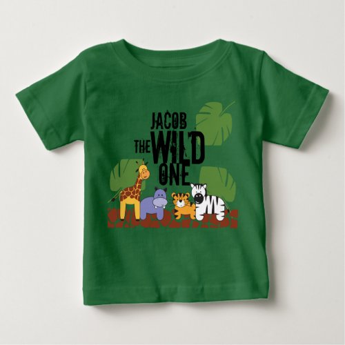 Personalized WILD ONE Safari First Birthday green Baby T_Shirt
