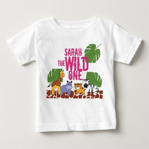 Personalized WILD ONE Safari First Birthday Pink Baby T_Shirt