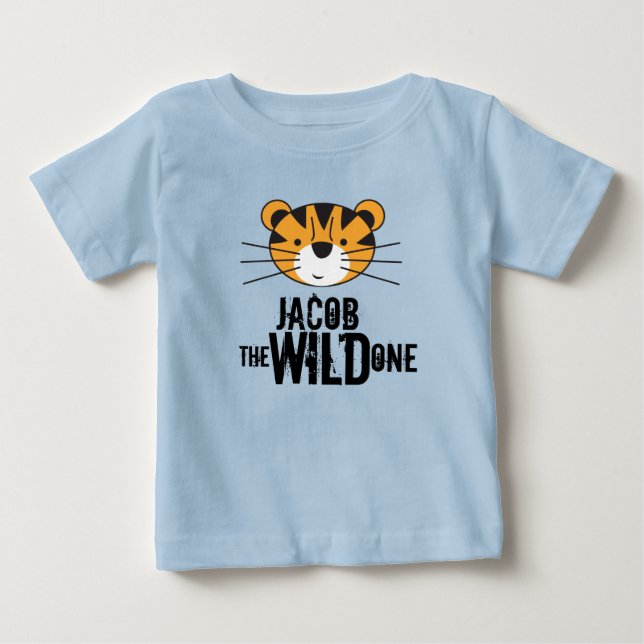 Personalized WILD ONE Tiger First Birthday Baby T-Shirt (Front)