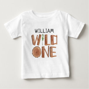 Personalized Wild One Wood 1st Birthday Baby T-Shirt