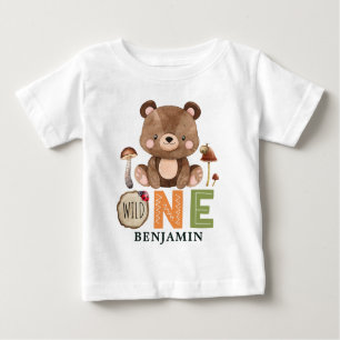 Personalized WILD ONE Woodland First Birthday Baby Baby T-Shirt