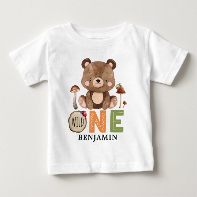 Personalized WILD ONE Woodland First Birthday Baby Baby T-Shirt (Front)