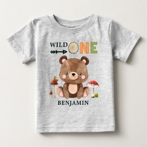 Personalized WILD ONE Woodland First Birthday Baby Baby T_Shirt