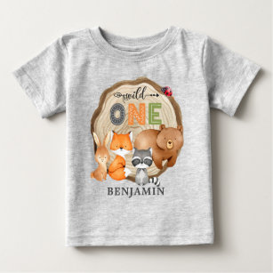 Personalized WILD ONE Woodland First Birthday Baby Baby T-Shirt