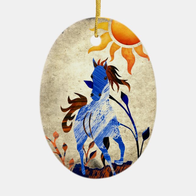 Personalized Wild Pony with Sun Horse Christmas Ceramic Ornament (Front)
