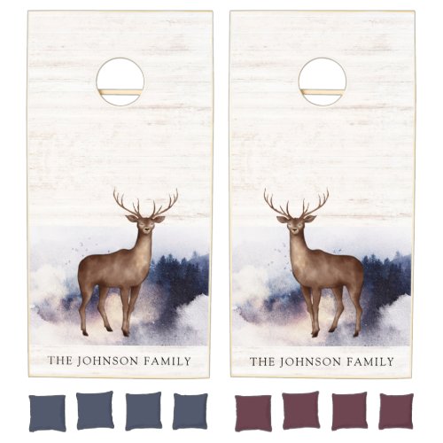 Personalized Wild Stag Watercolor Family Name Cornhole Set