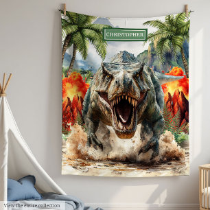 Personalized Wild Tyrannosaurus Custom Name Fleece Blanket