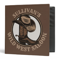 Personalized Wild West Saloon Western Cowboy Boots 3 Ring Binder