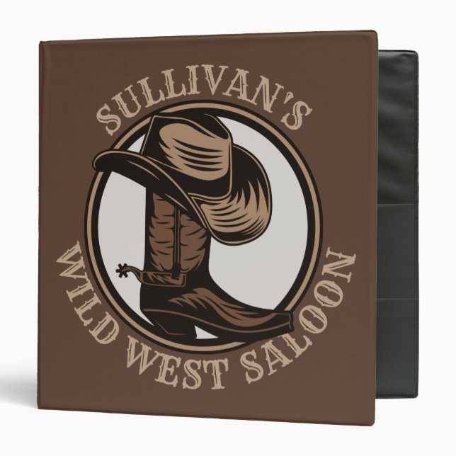 Personalized Wild West Saloon Western Cowboy Boots 3 Ring Binder (Front/Inside)