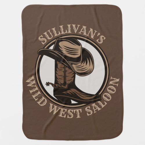 Personalized Wild West Saloon Western Cowboy Boots Baby Blanket