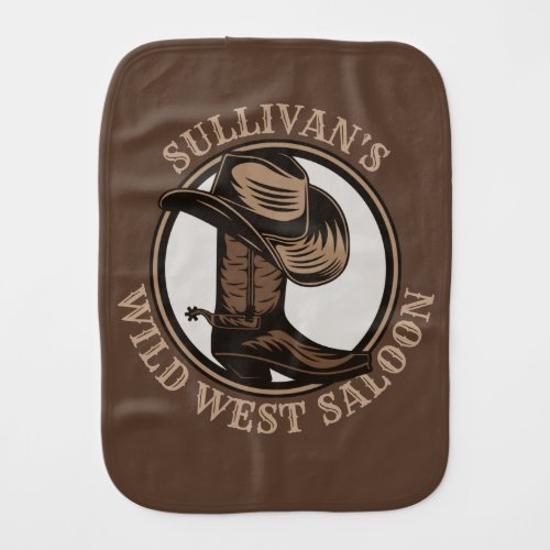 Personalized Wild West Saloon Western Cowboy Boots Baby Burp Cloth