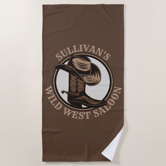 Personalized Wild West Saloon Western Cowboy Boots Beach Towel (Front)