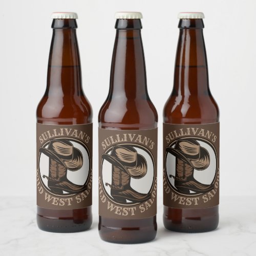 Personalized Wild West Saloon Western Cowboy Boots Beer Bottle Label